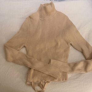Ribbed Turtleneck Sweater - Tan